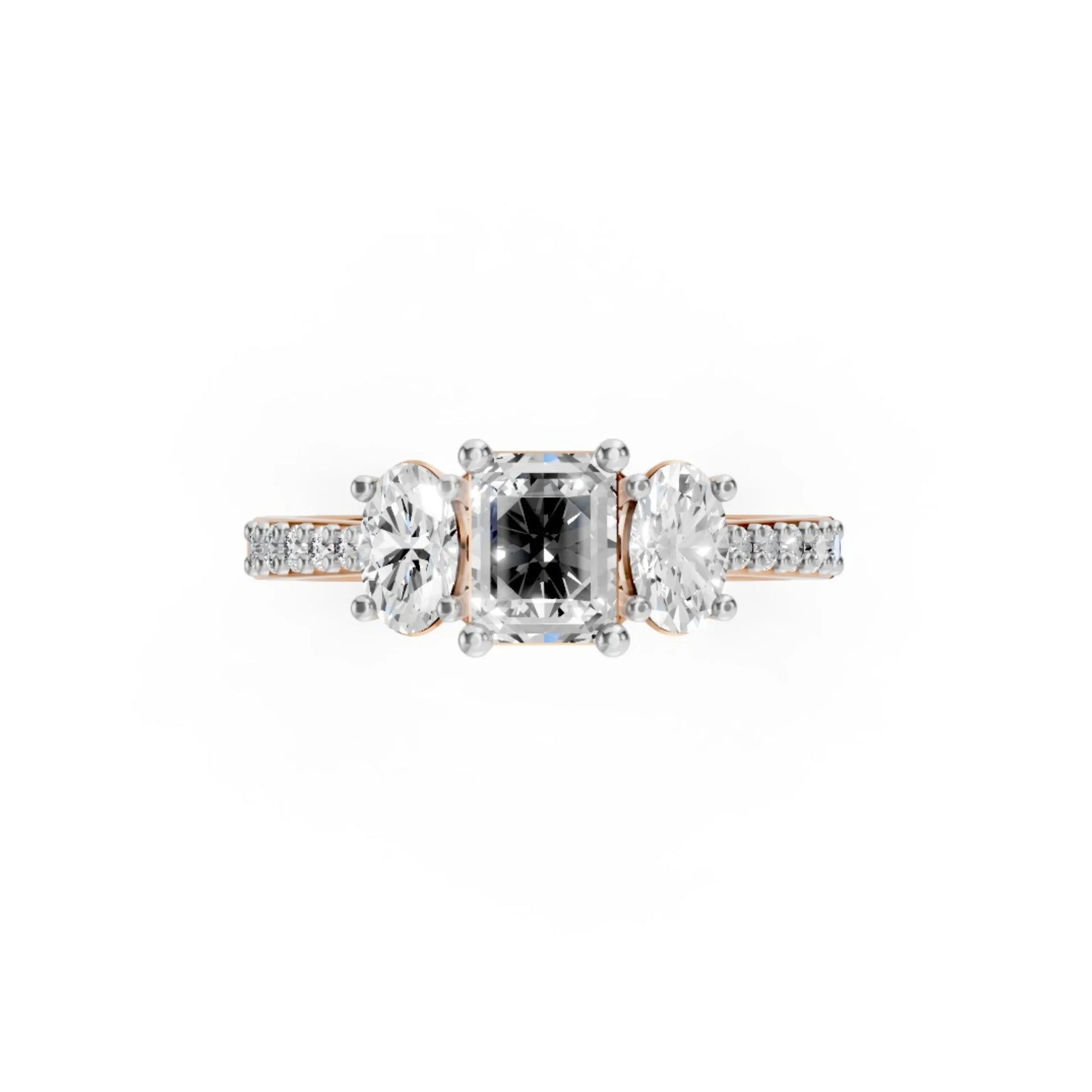 Radiant Three-Stone Ring Rose Gold