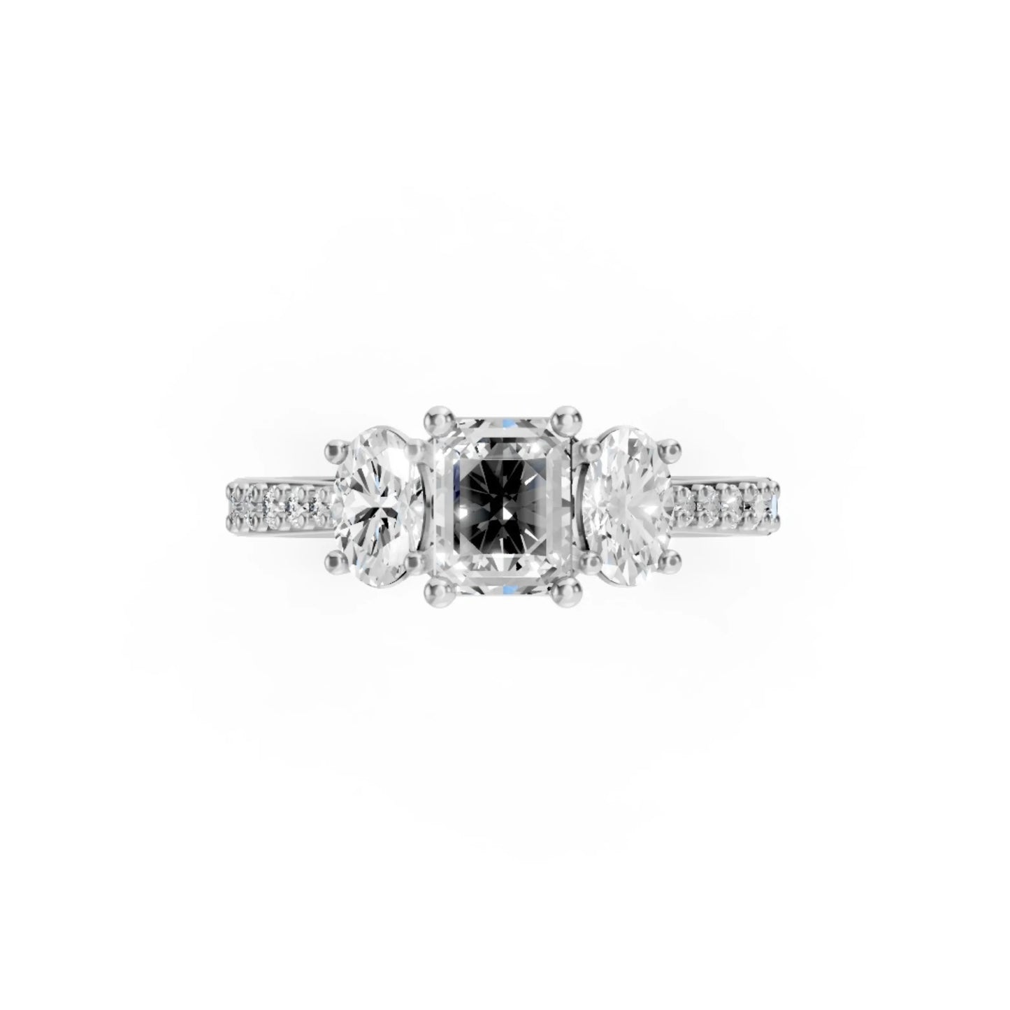 Radiant Three-Stone Ring White Gold