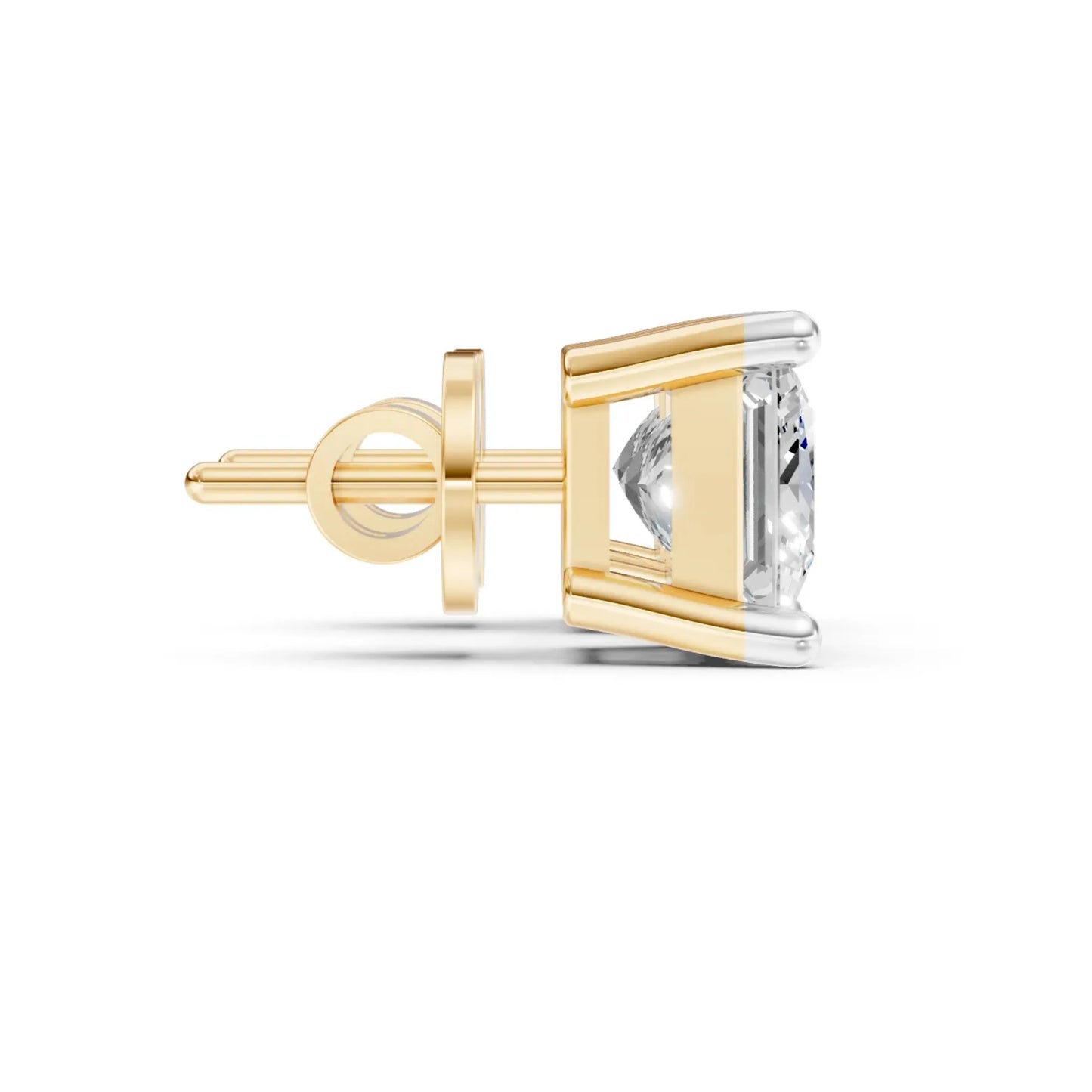 Princess Cut Diamond Stud Earrings Yellow Gold