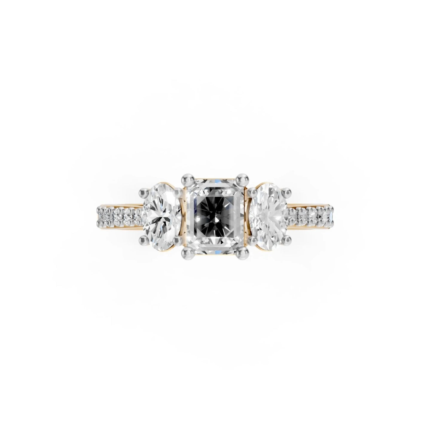 Radiant Three-Stone Ring Yellow Gold
