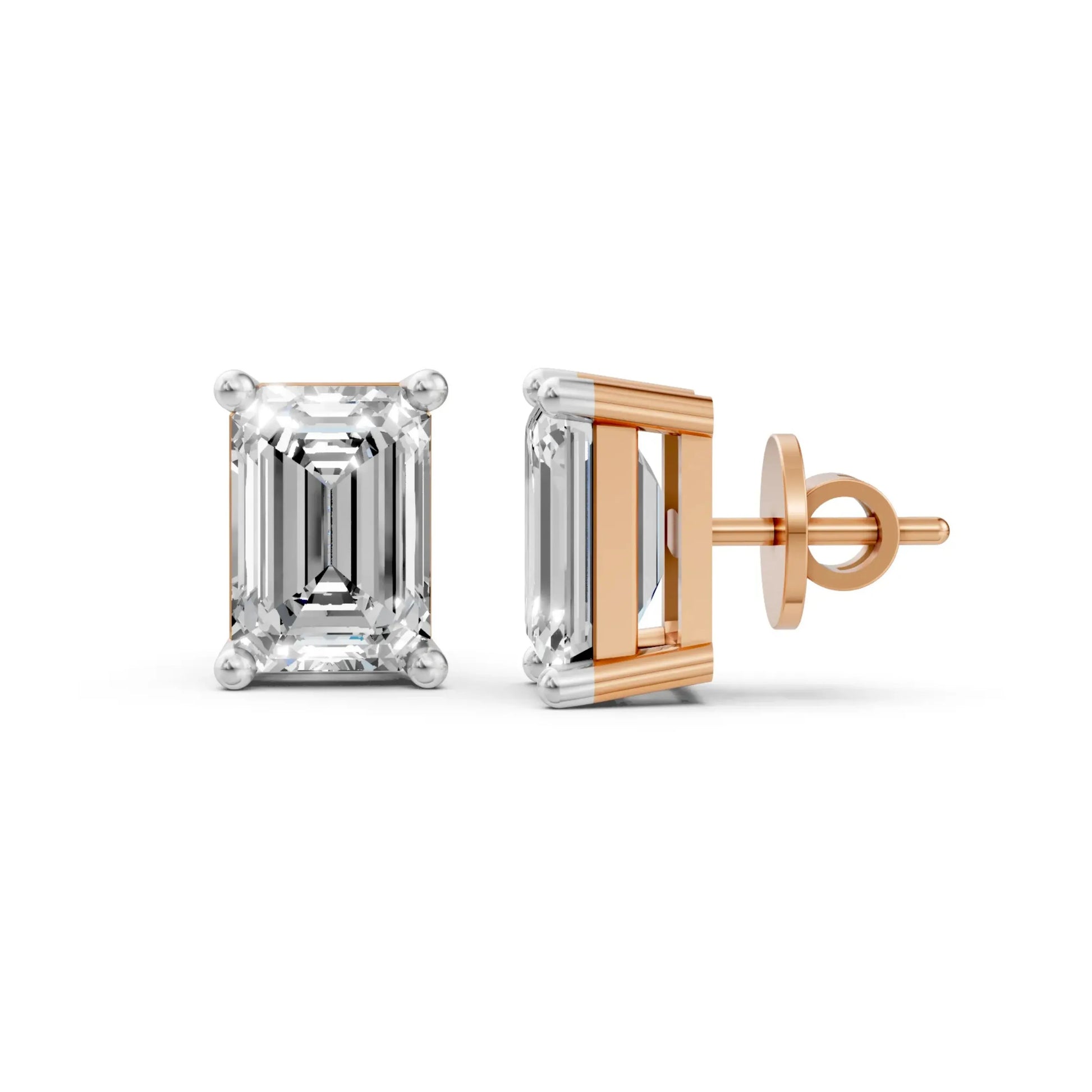 Emerald Cut Diamond Stud Earrings Rose Gold