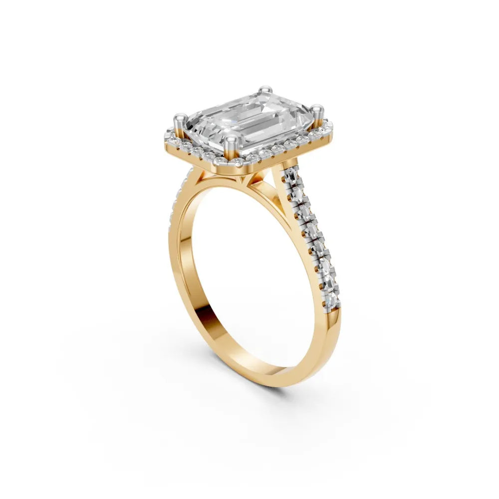 Halo-Brilliance Emerald Engagement Ring Yellow Gold