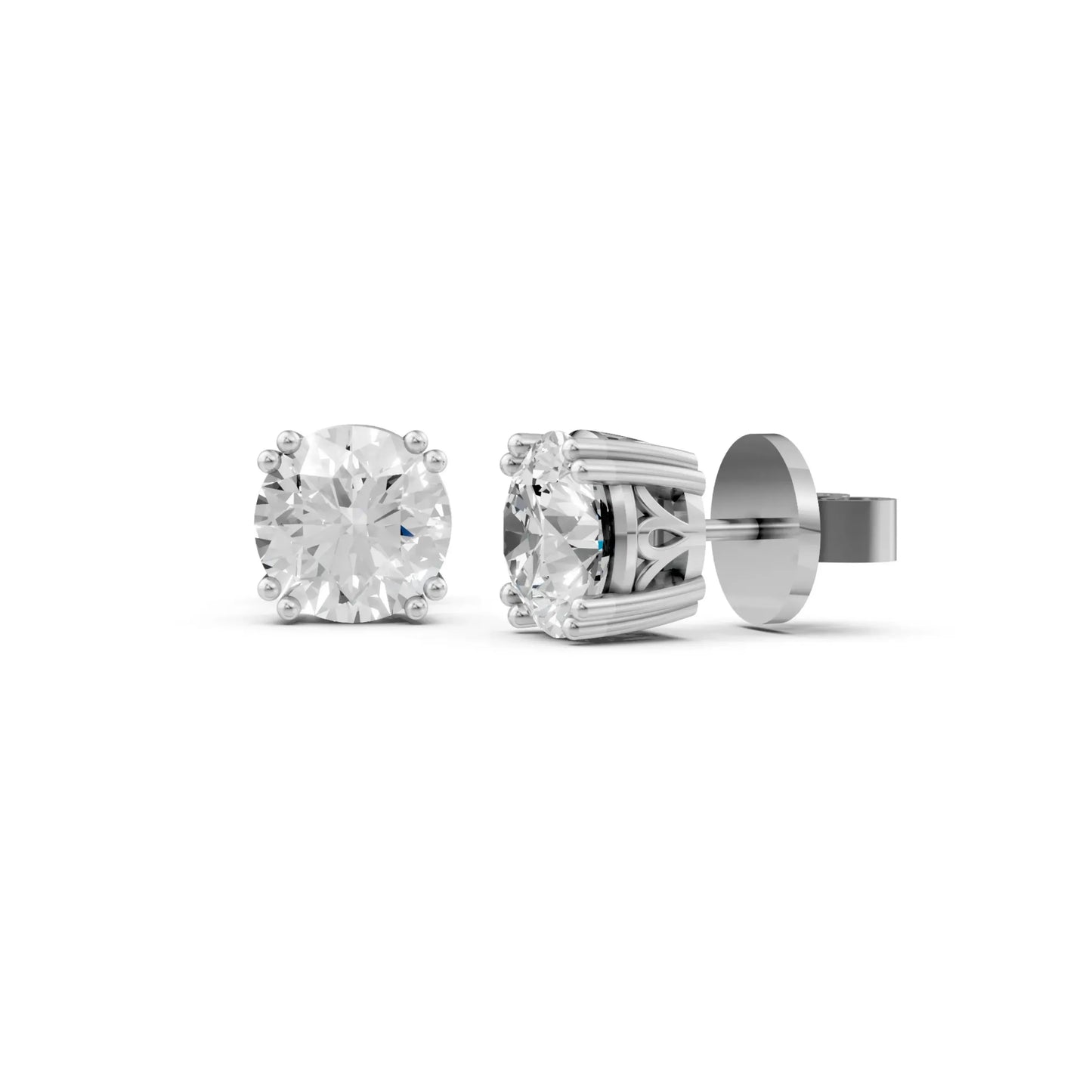 Vintage Round Solitaire Stud Earrings White Gold