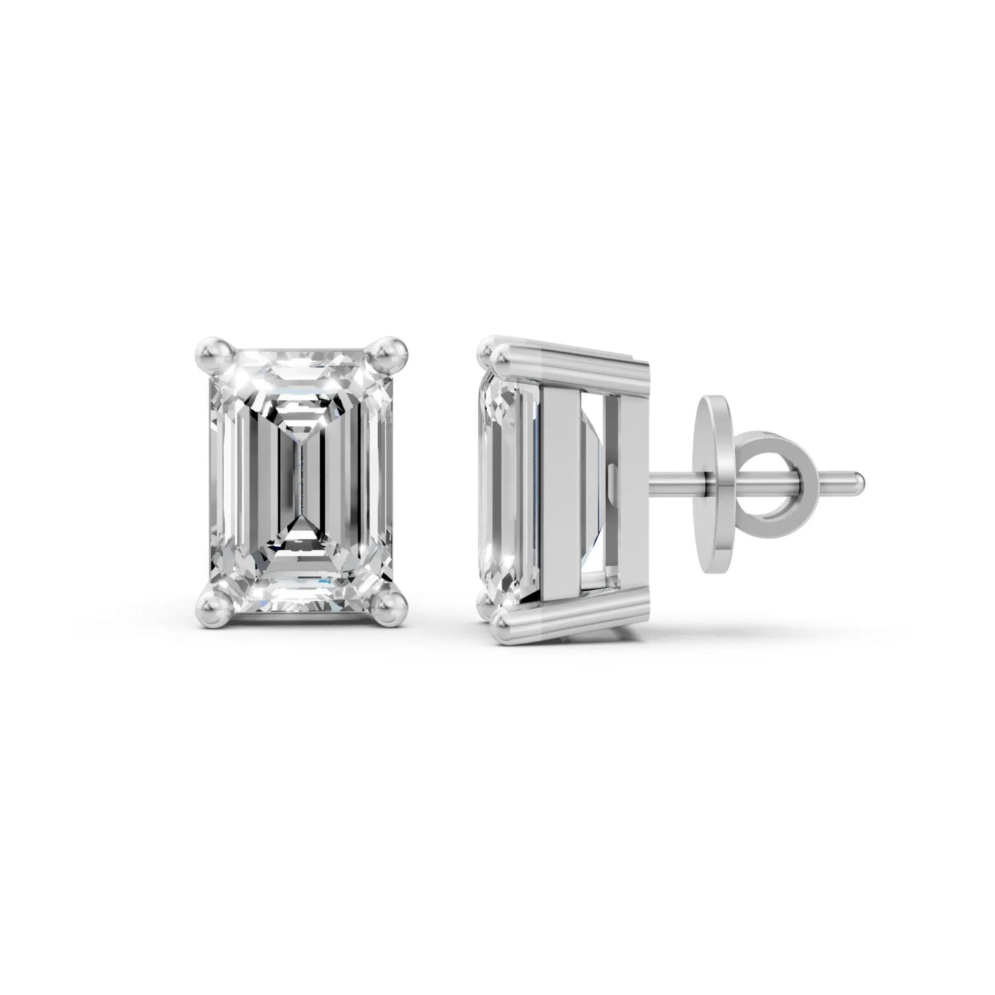 Emerald Cut Diamond Stud Earrings White Gold