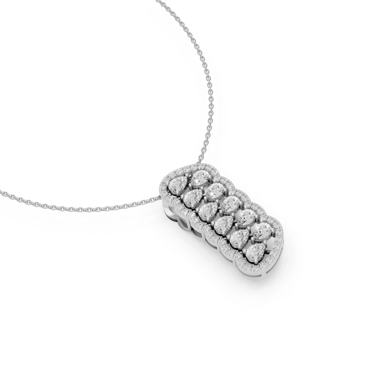 Pear Cluster Halo Pendant White Gold