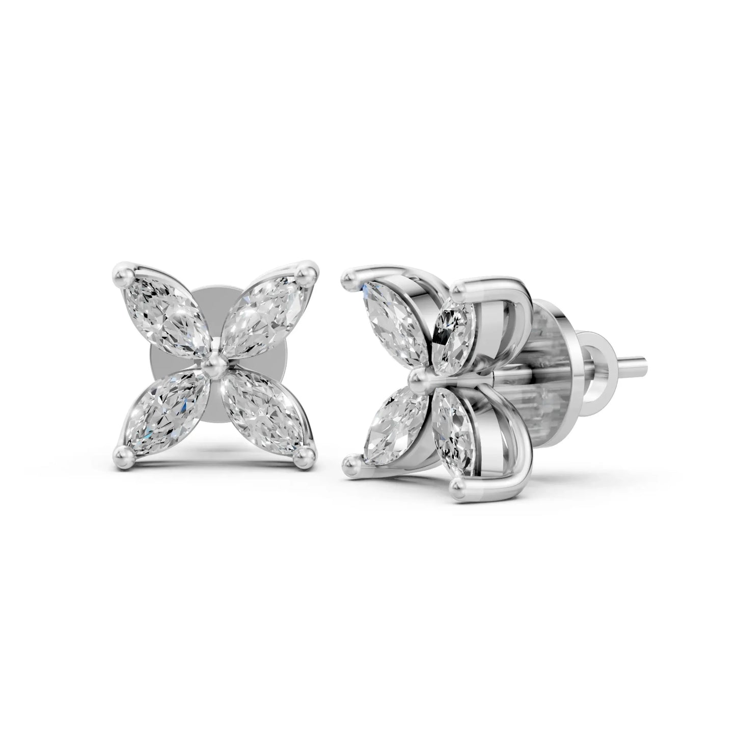Floral & Hoop Diamond Earrings – Round Cut Elegance White Gold