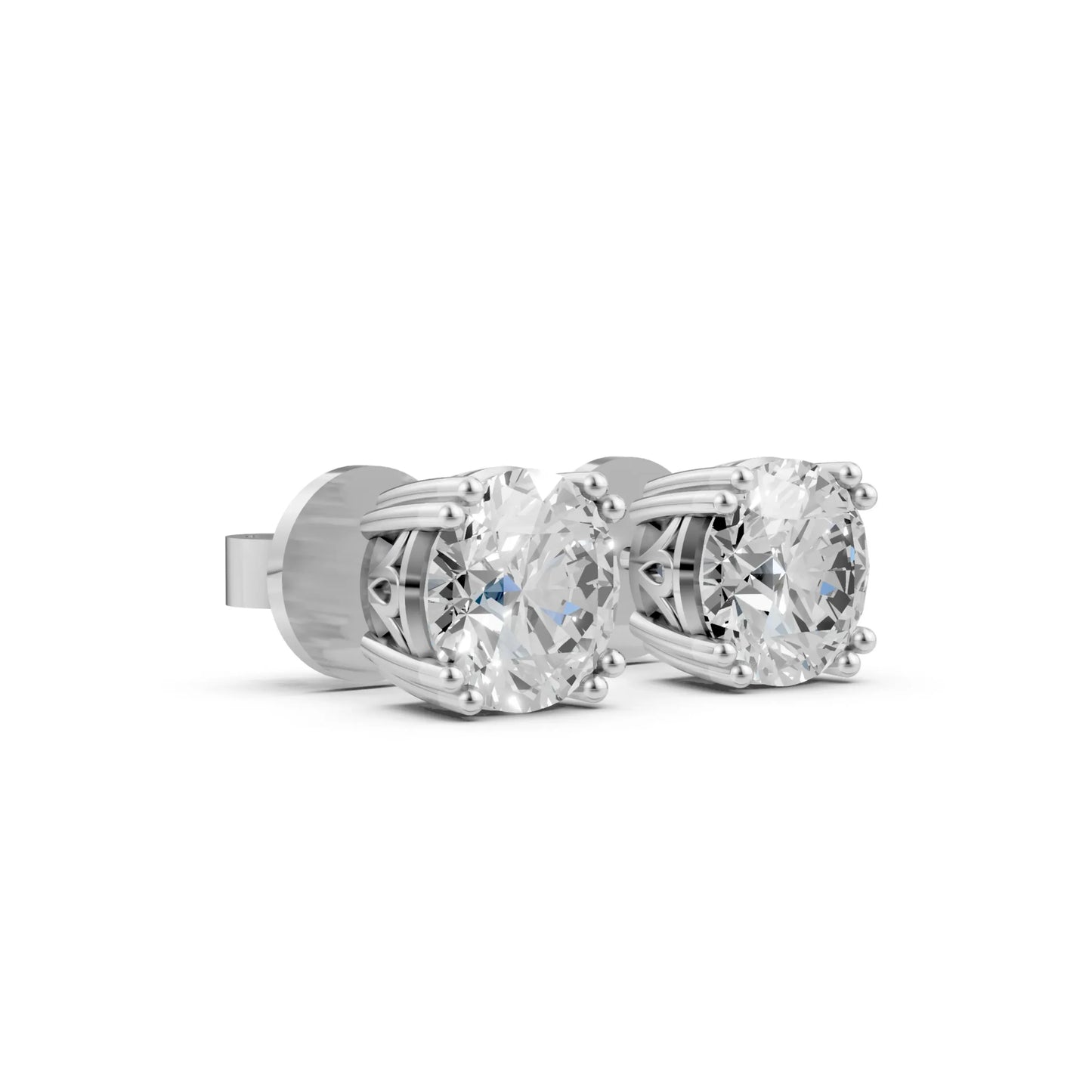 Vintage Round Solitaire Stud Earrings White Gold