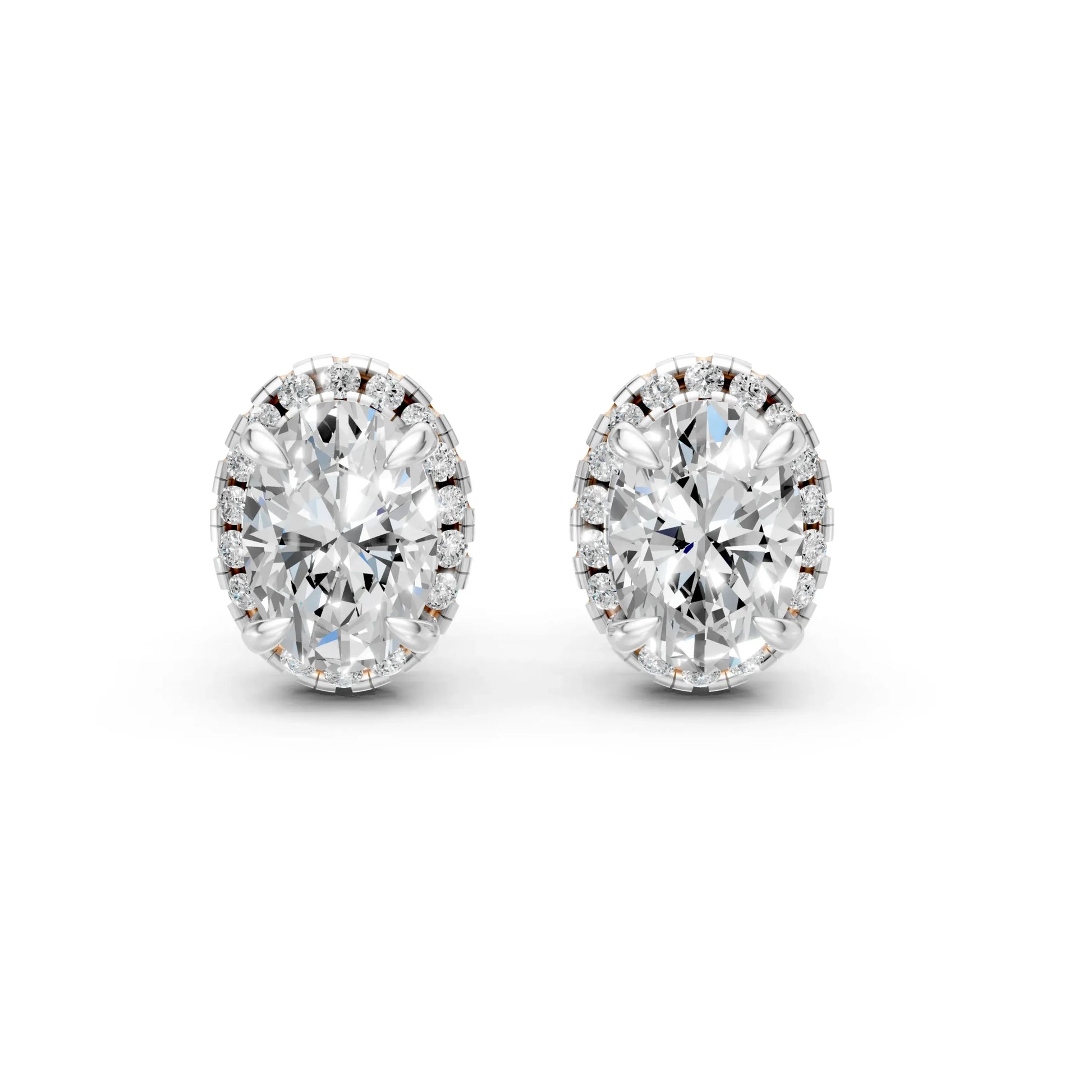 Oval Halo Stud Earrings Rose Gold
