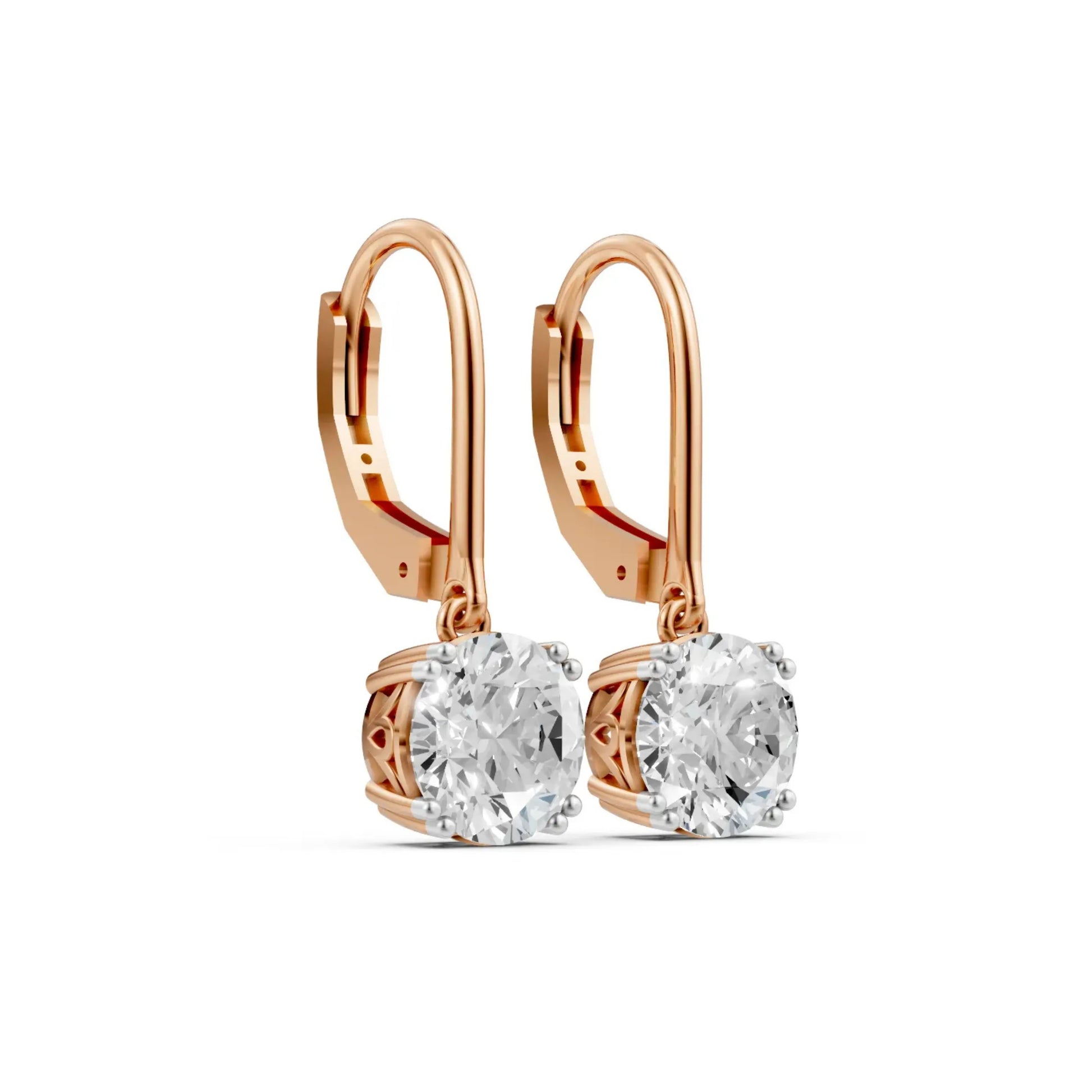 Round Solitaire Drop Earrings Rose Gold