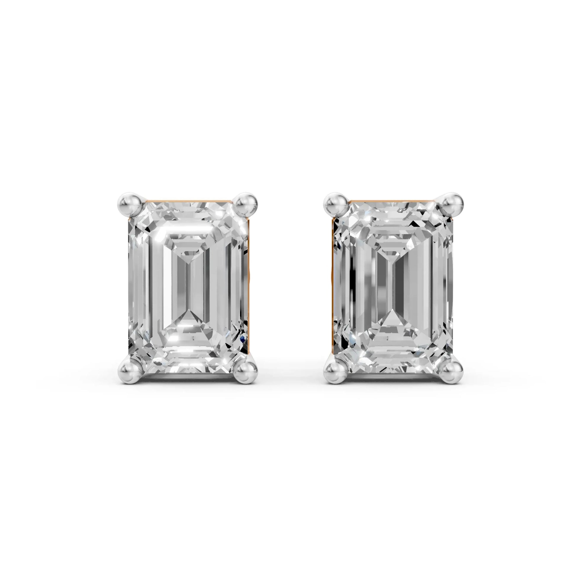 Emerald Cut Diamond Stud Earrings Rose Gold