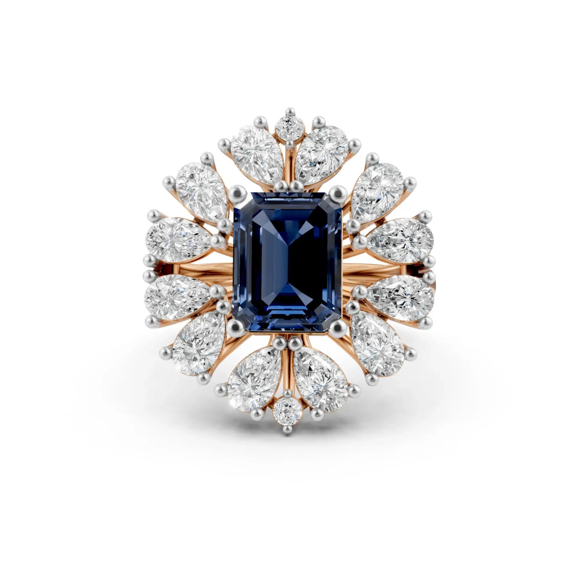 Blue Gemstone Halo Ring Rose Gold