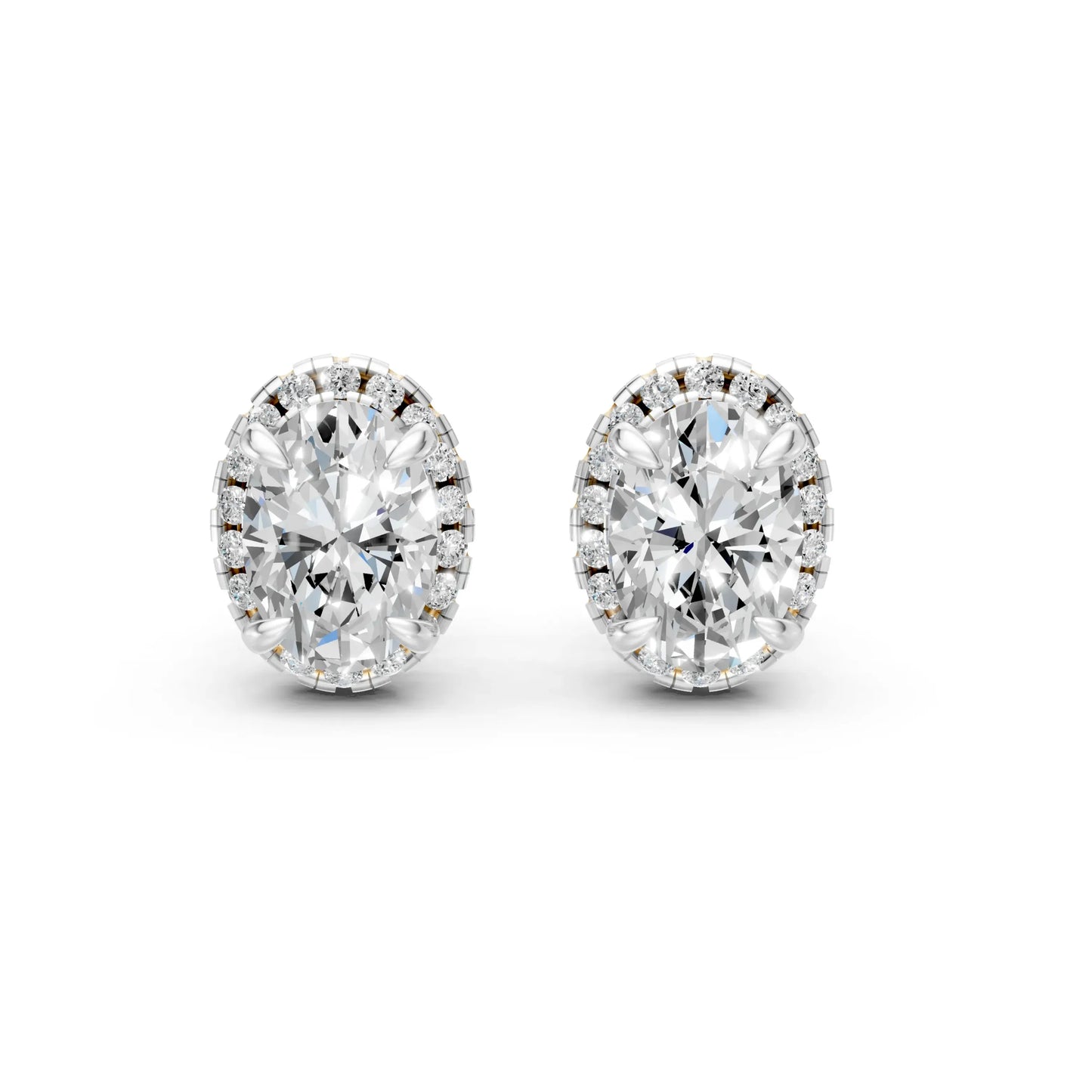 Oval Halo Stud Earrings Yellow Gold
