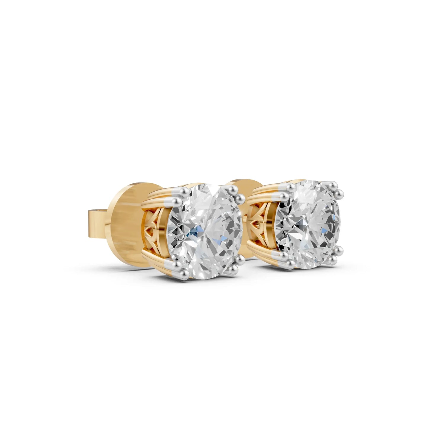 Vintage Round Solitaire Stud Earrings Yellow Gold