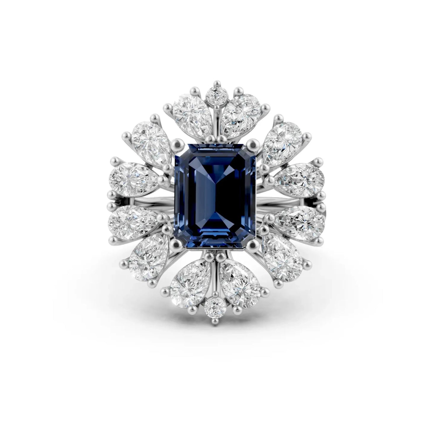 Blue Gemstone Halo Ring White Gold