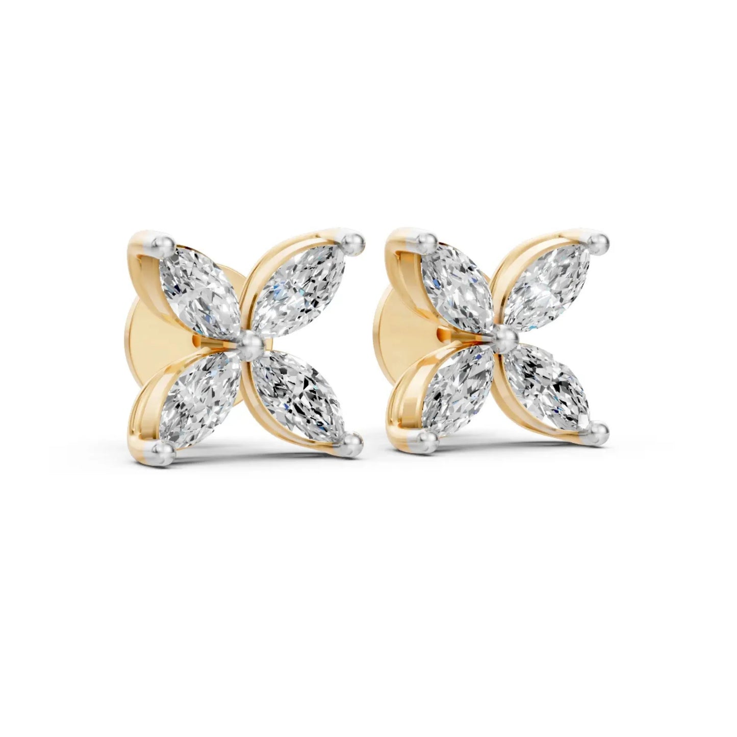 Floral & Hoop Diamond Earrings – Round Cut Elegance Yellow Gold