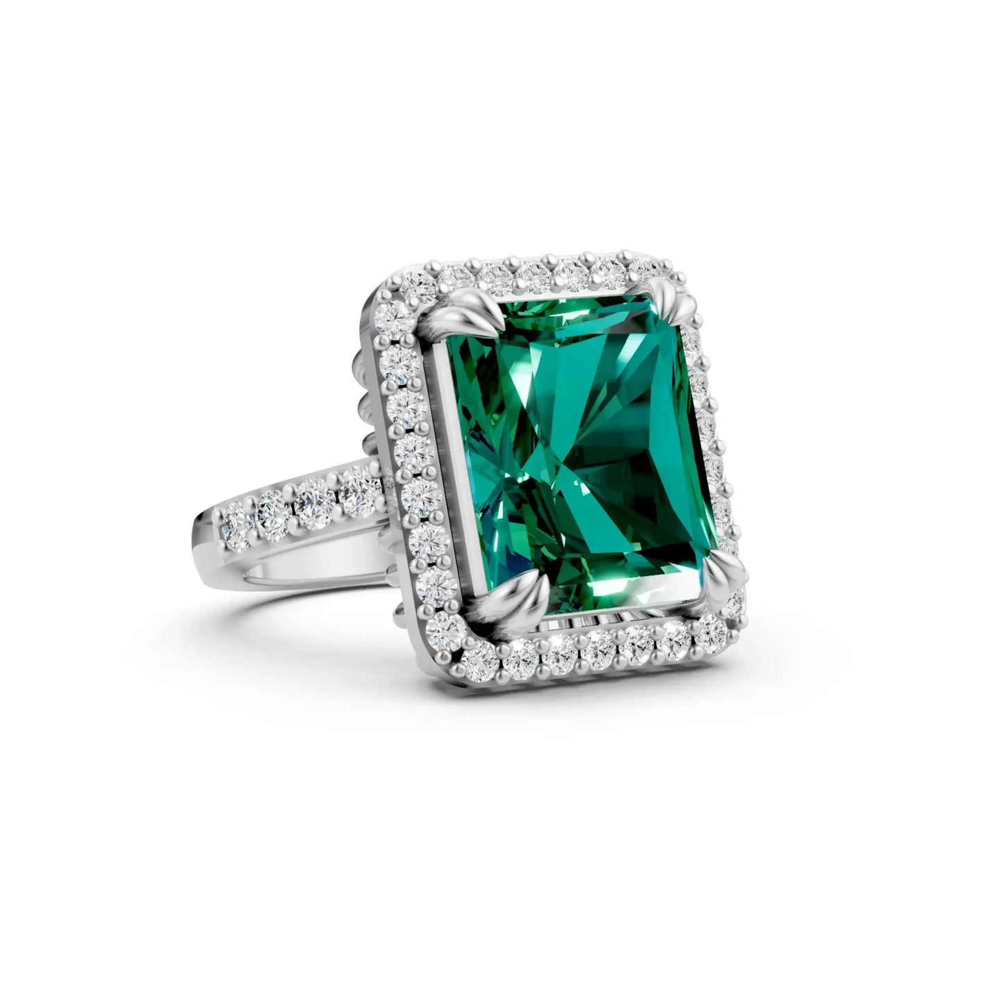 Cushion Halo Statement Ring White Gold
