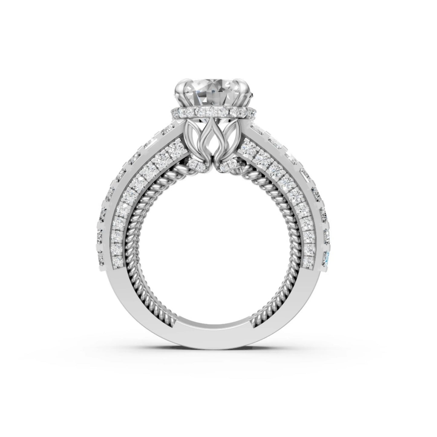 Double Halo Rose Ring White Gold