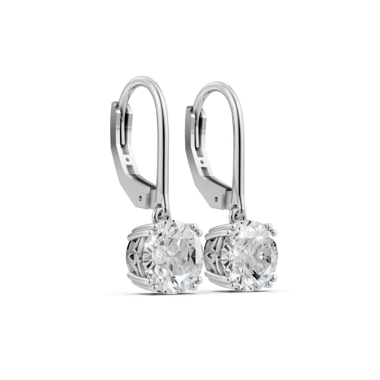 Round Solitaire Drop Earrings White Gold