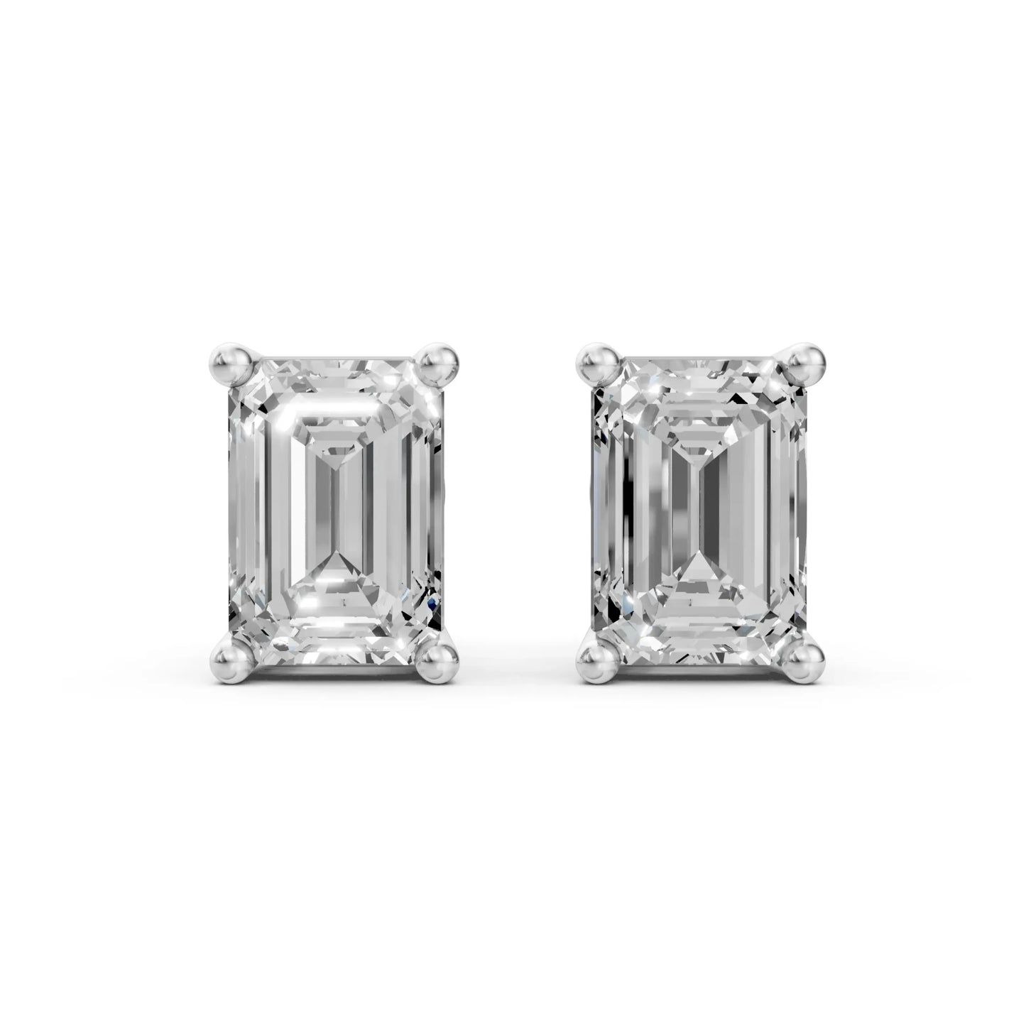 Emerald Cut Diamond Stud Earrings White Gold