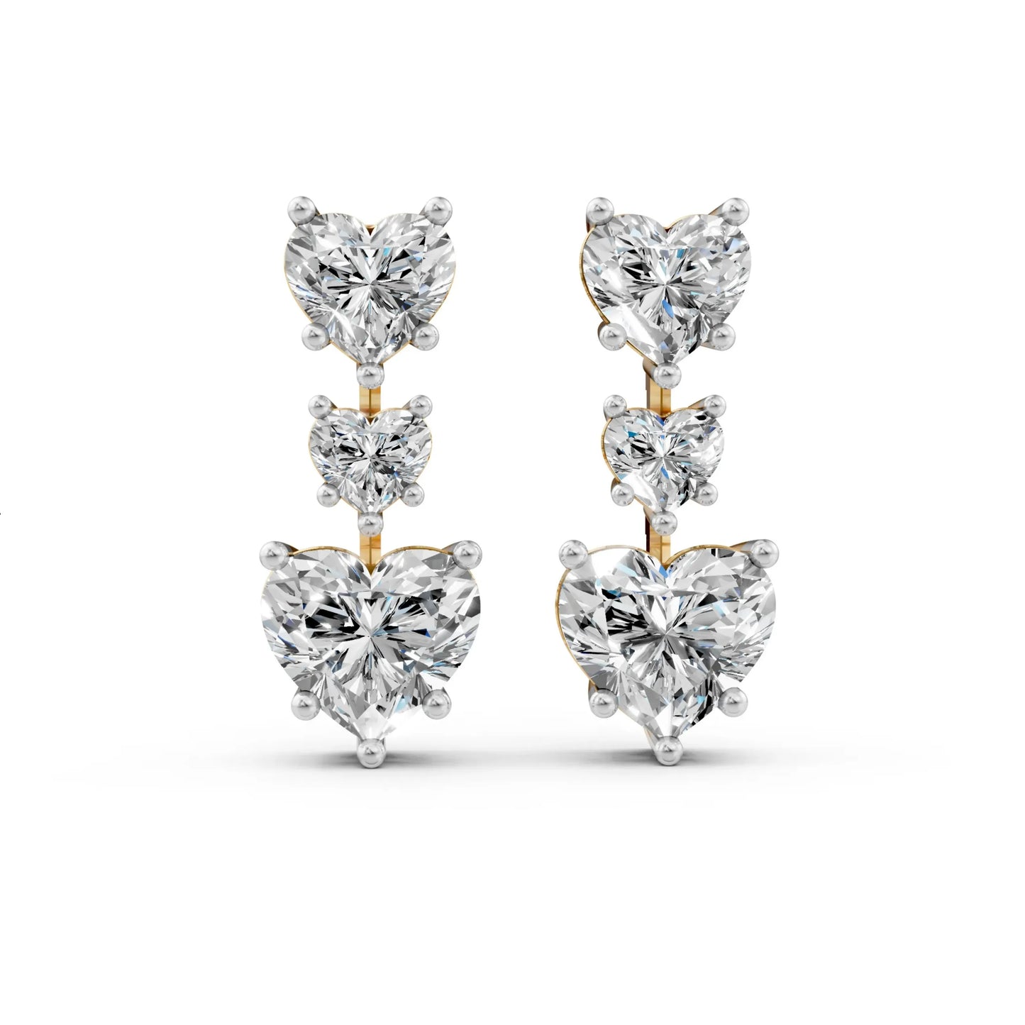 Triple Heart Drop Earrings Yellow Gold