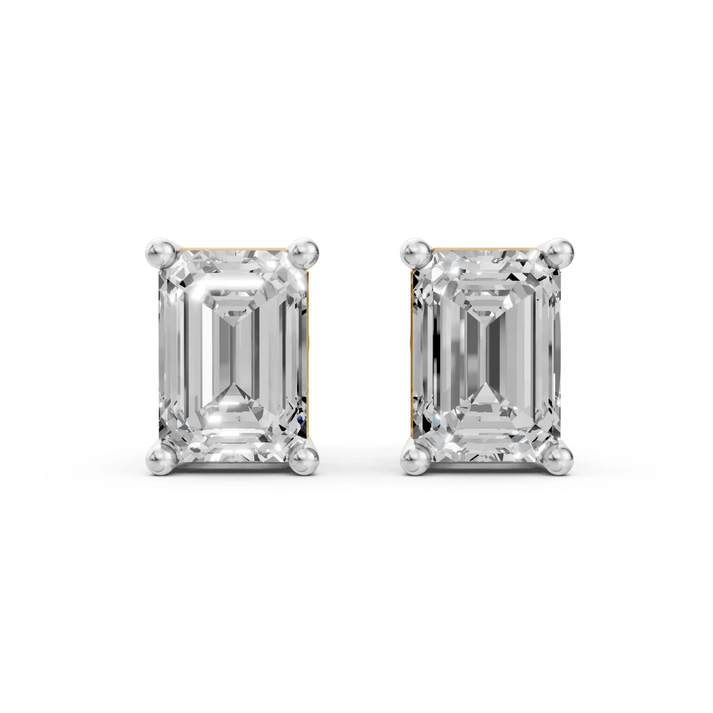 Emerald Cut Diamond Stud Earrings Yellow Gold