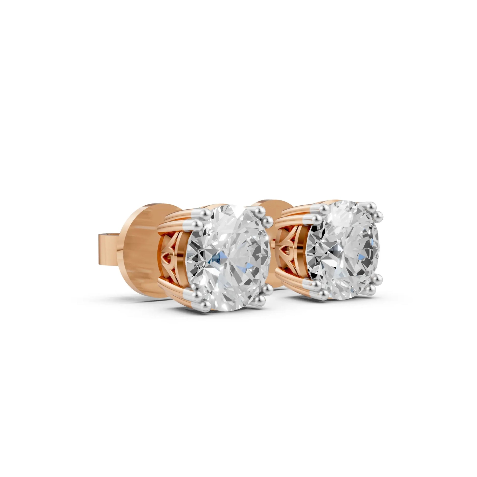 Vintage Round Solitaire Stud Earrings Rose Gold