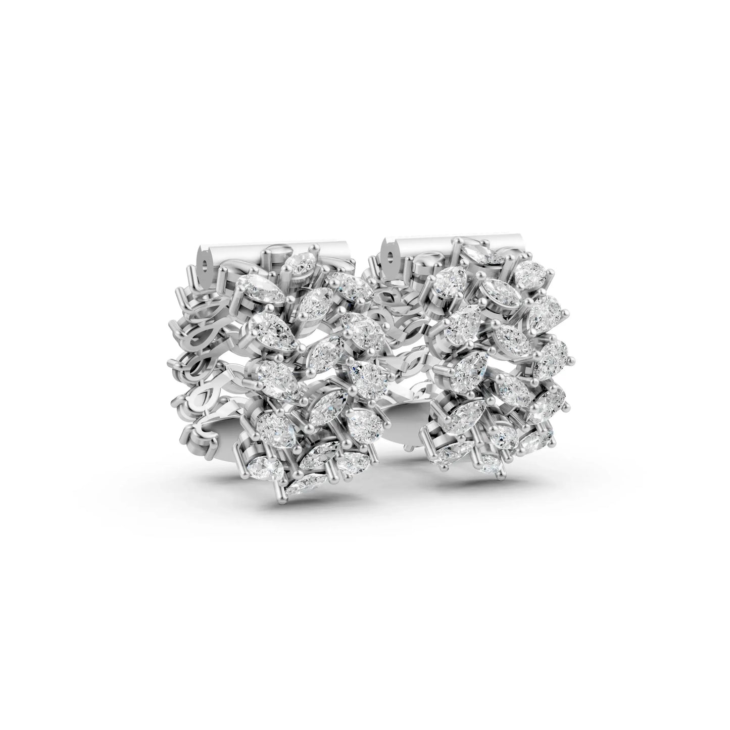 Pear-Round Cluster Hoop Earrings White Gold