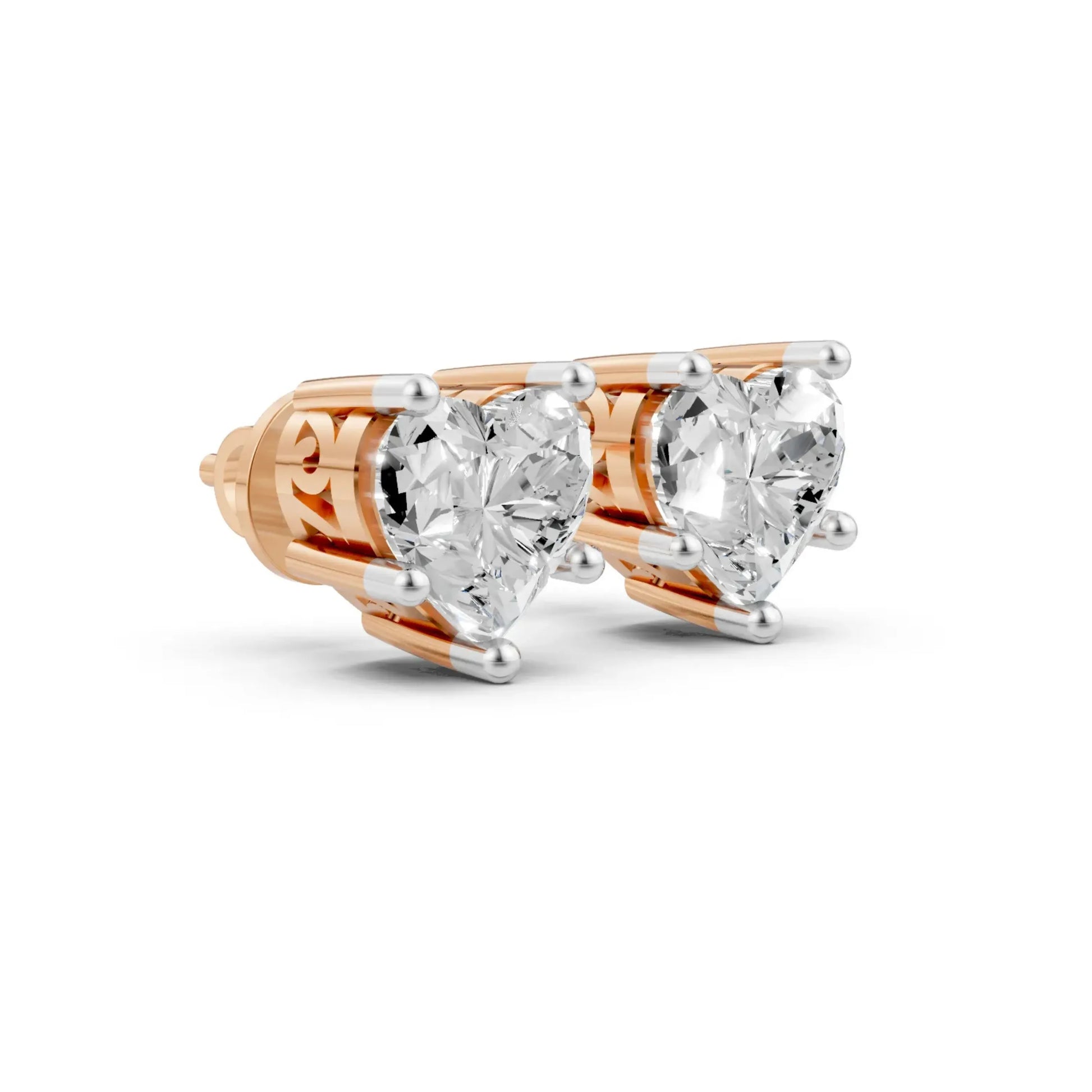 Heart Diamond Stud Earrings Rose Gold