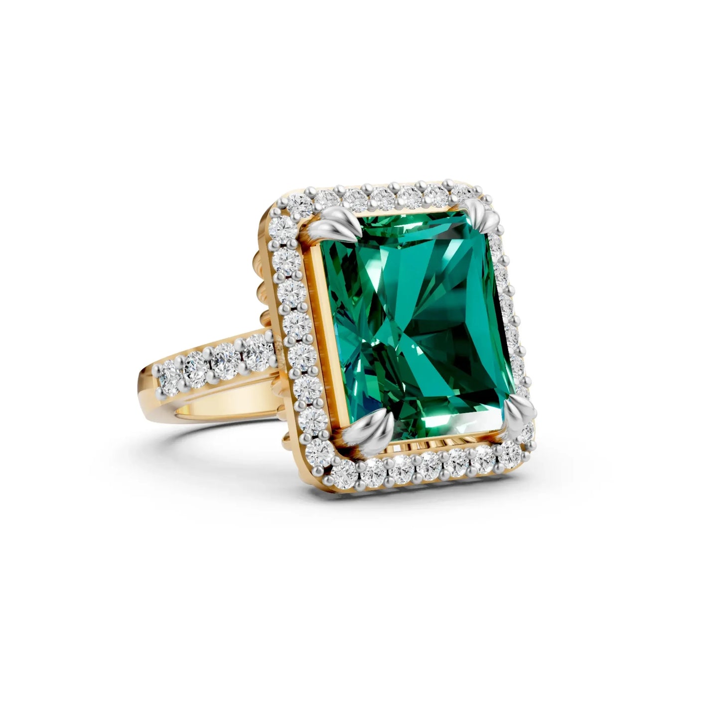 Cushion Halo Statement Ring Yellow Gold