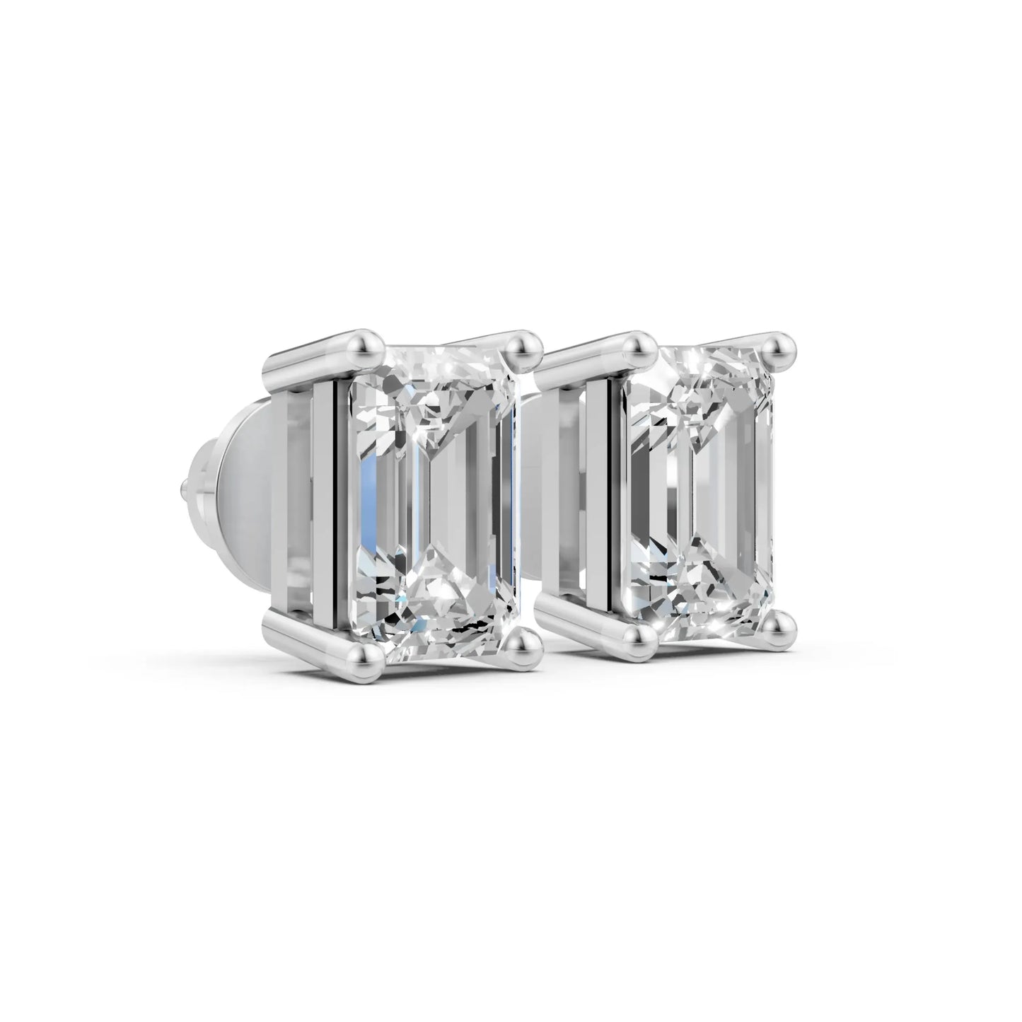 Emerald Cut Diamond Stud Earrings White Gold
