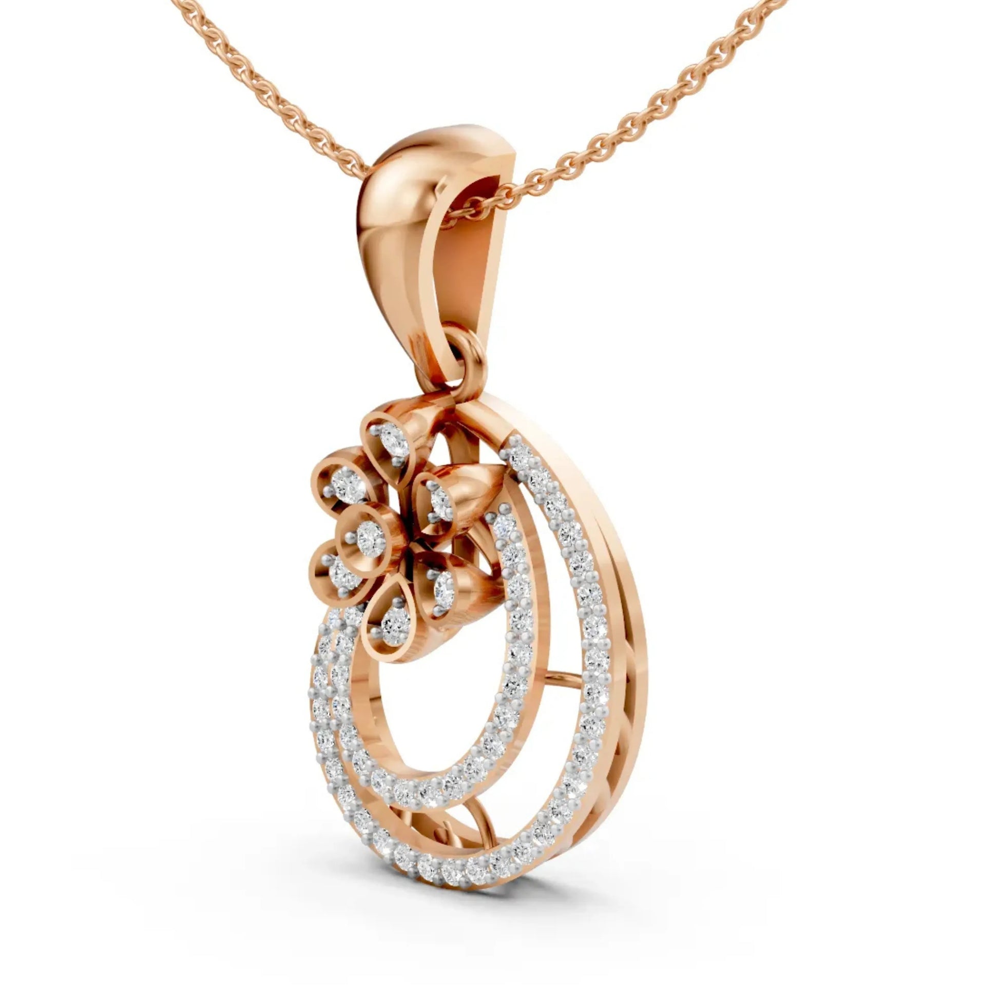 Twin Halo Floral Pendant Rose Gold