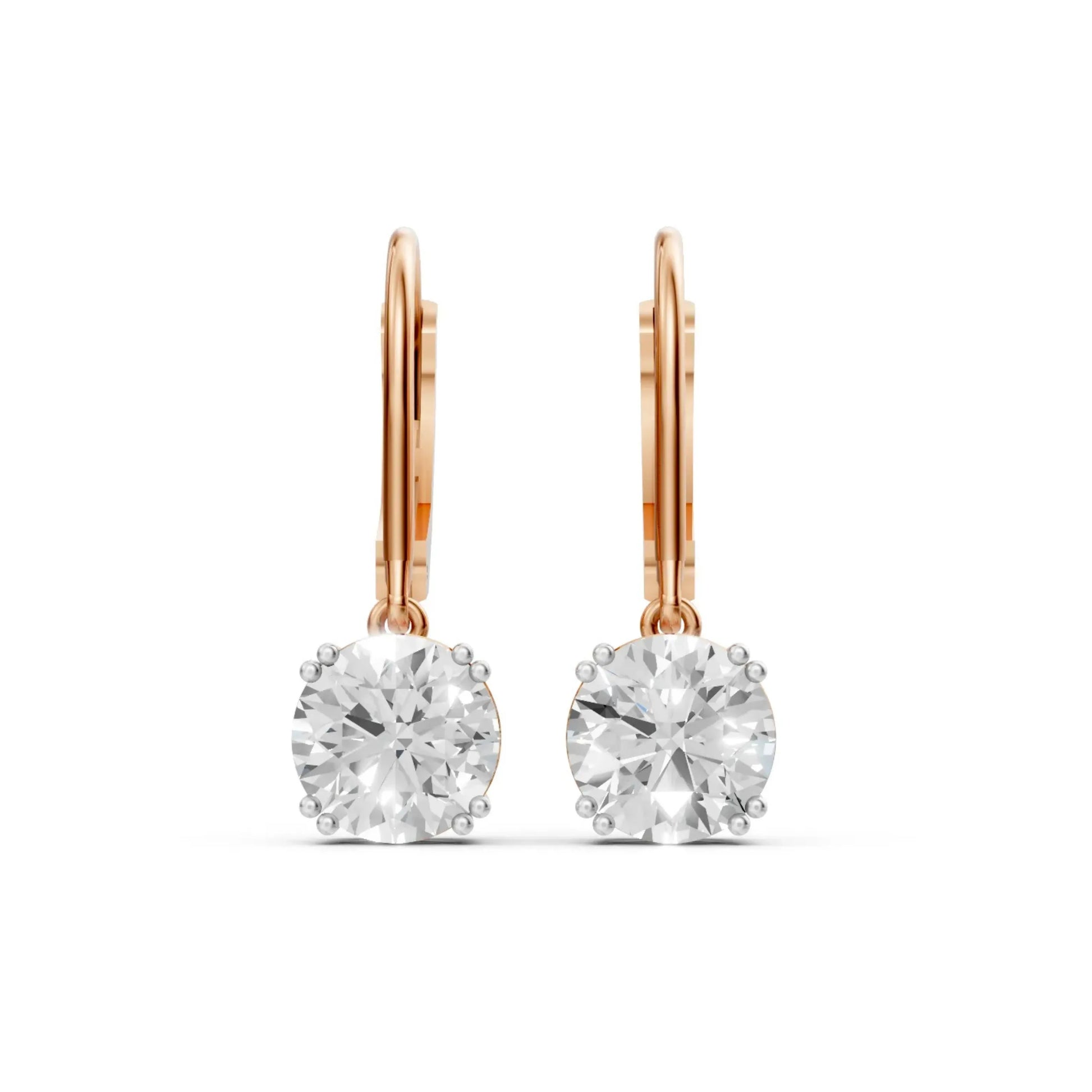 Round Solitaire Drop Earrings Rose Gold