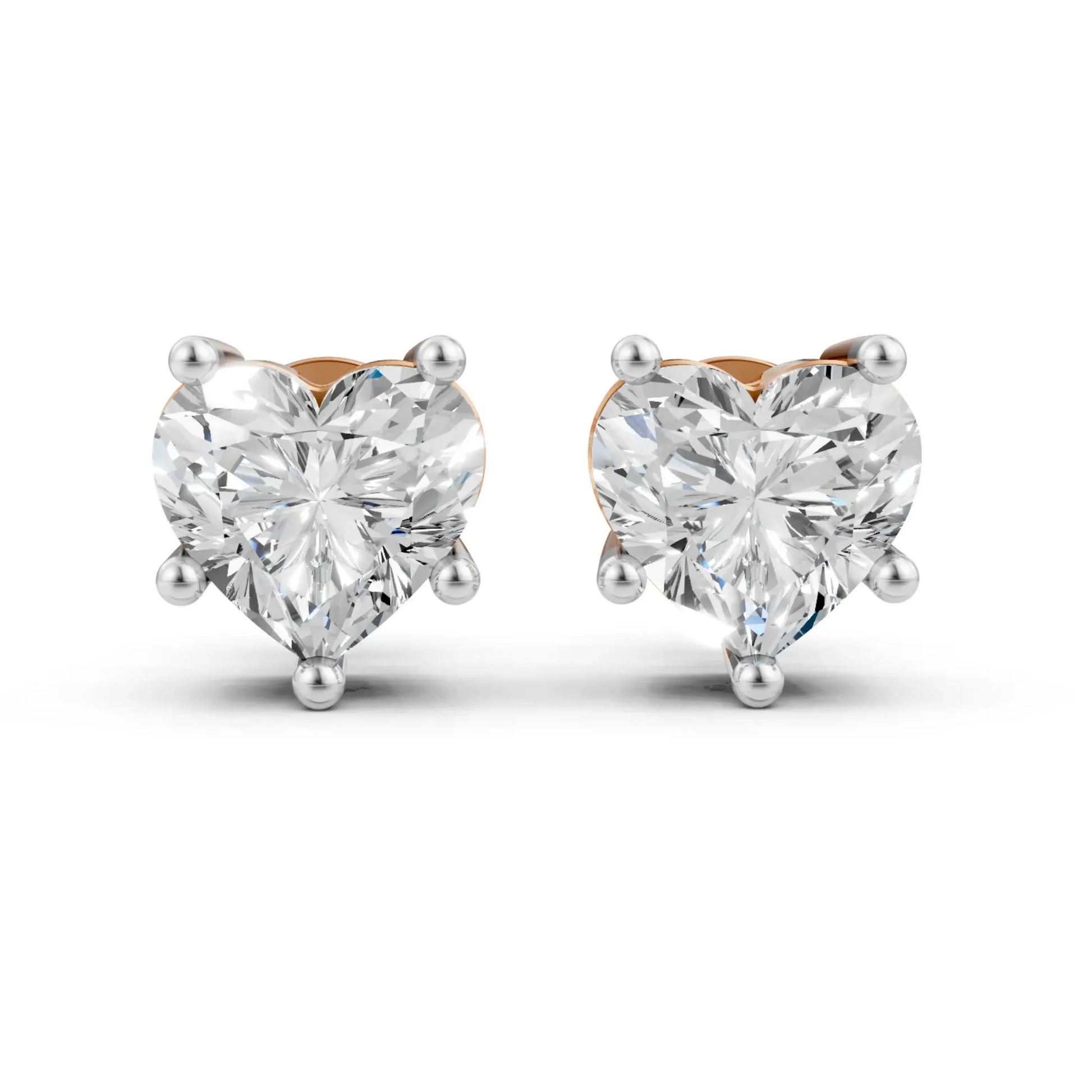 Heart Diamond Stud Earrings Rose Gold