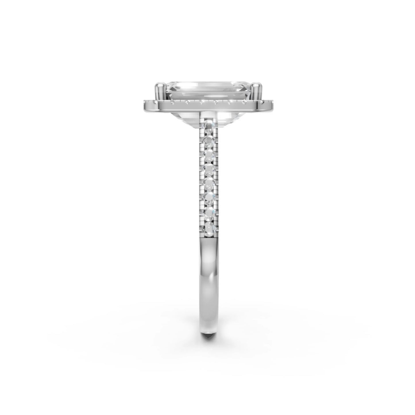 Halo Emerald-Cut Diamond Ring White Gold