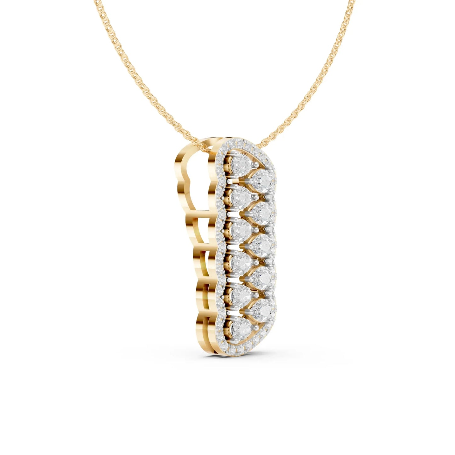 Pear Cluster Halo Pendant Yellow Gold