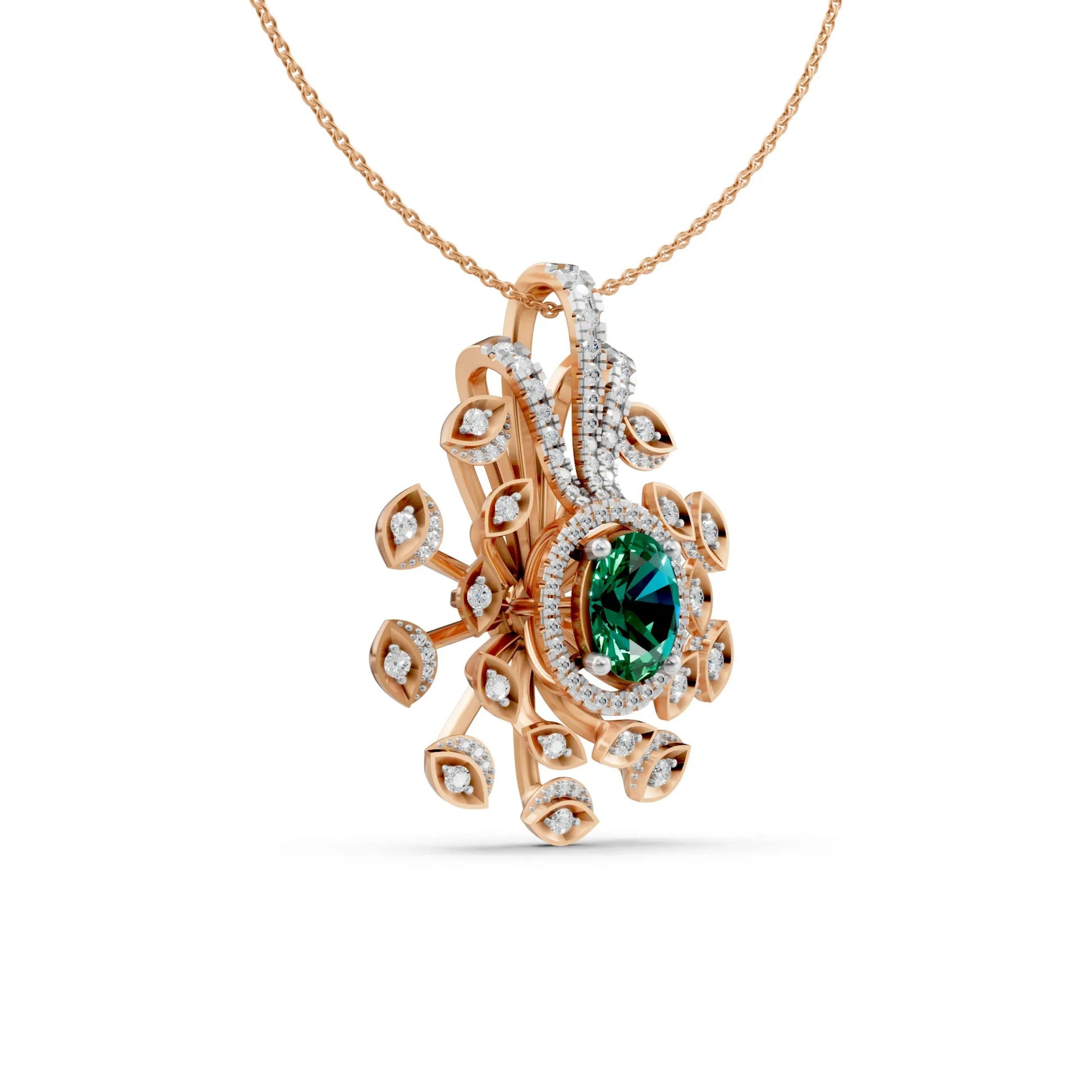 Peacock Feather Green Pendant Rose Gold