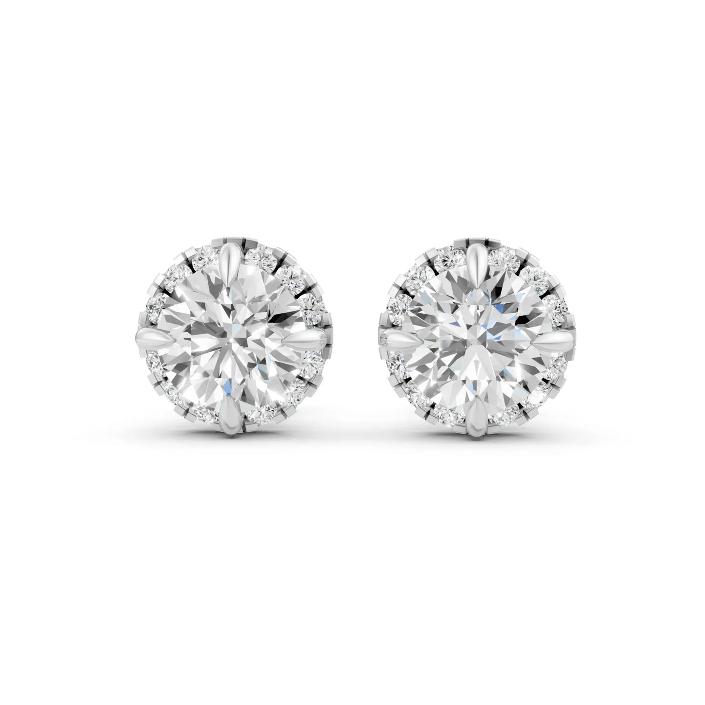 Halo Round Diamond Stud Earrings White Gold