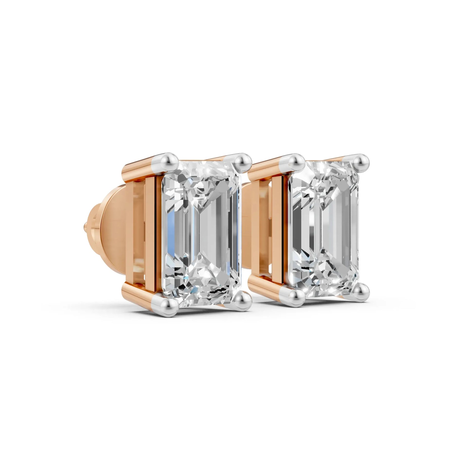 Emerald Cut Diamond Stud Earrings Rose Gold