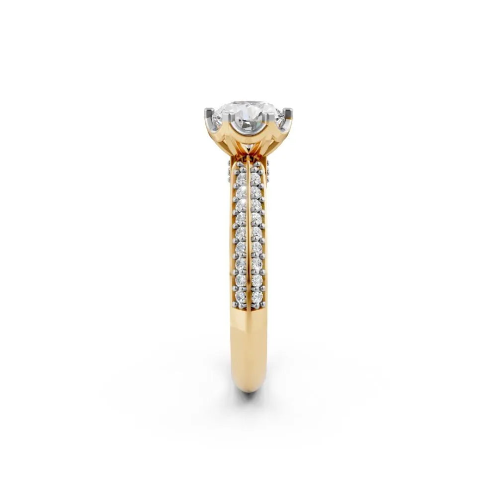 Brilliance Band Round Solitaire Ring Yellow Gold