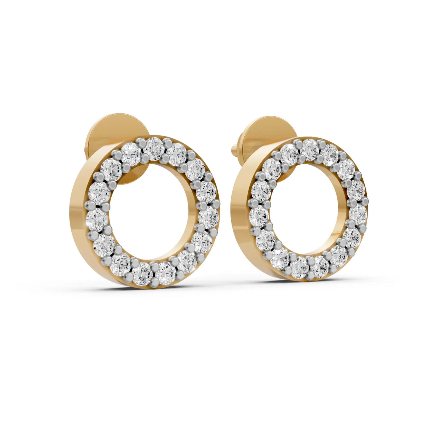 Open Circle Diamond Stud Earrings Yellow Gold