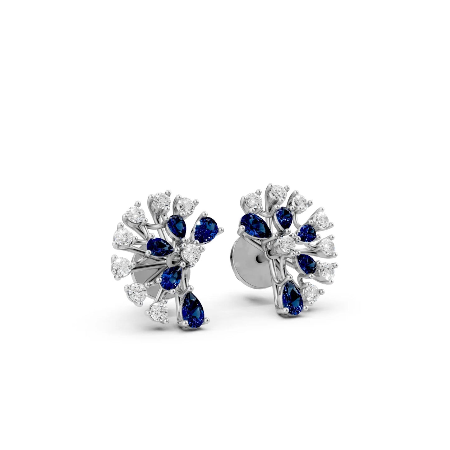 Bold Pear-Shaped Blue Color Stone Earrings White Gold