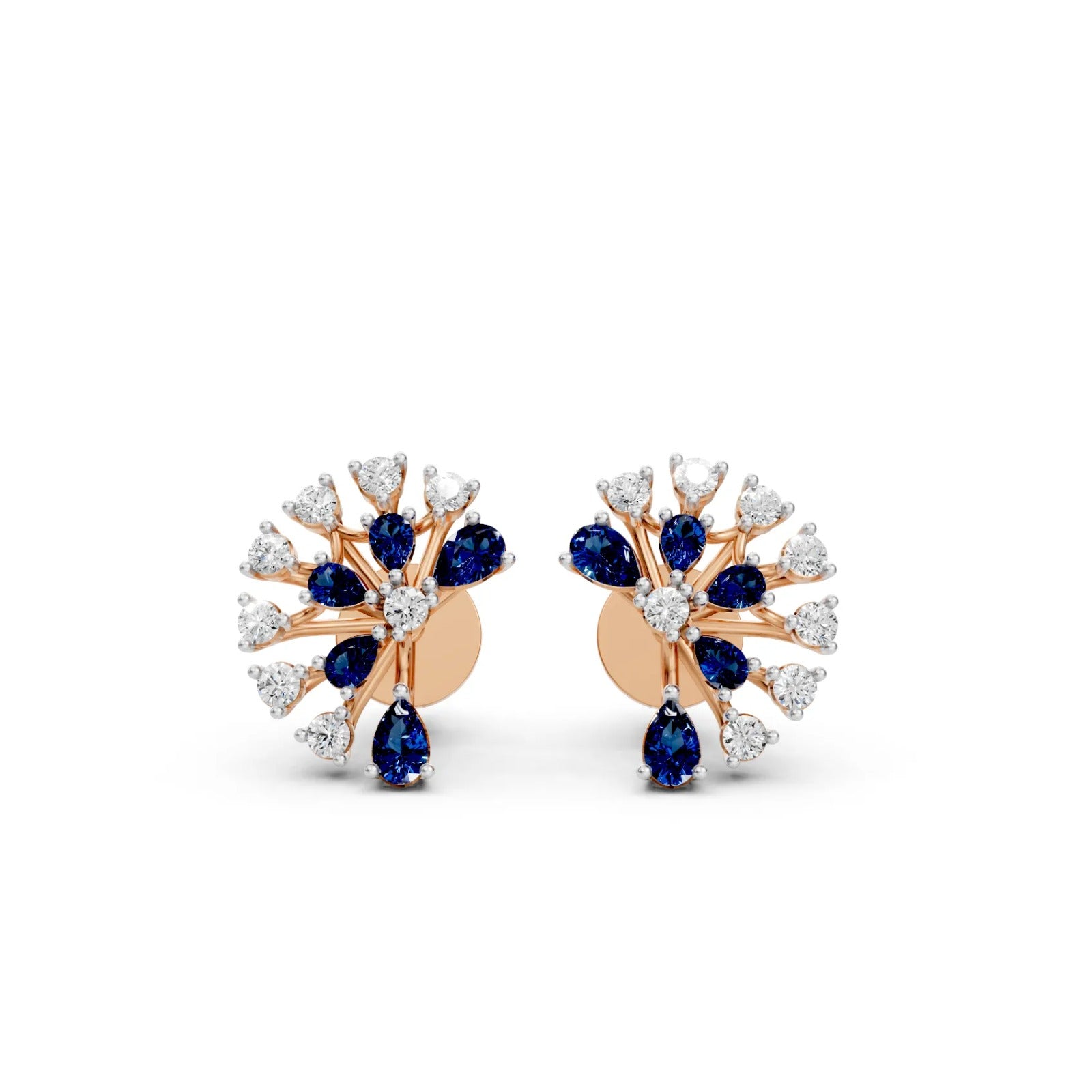 Bold Pear-Shaped Blue Color Stone Earrings Rose Gold