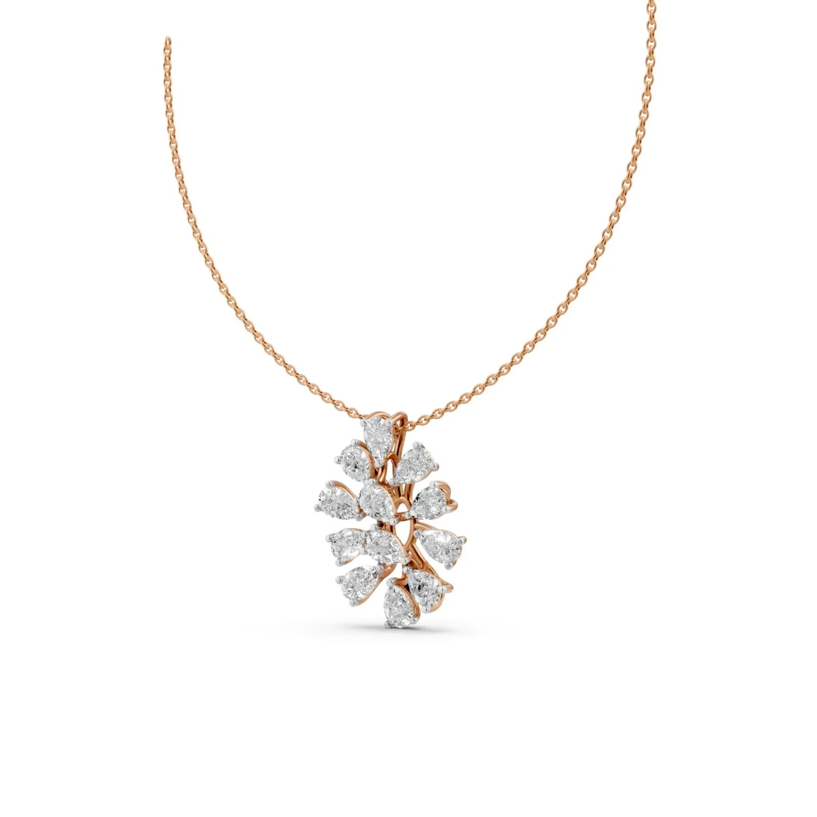 Pear Diamond Floral Pendant Rose Gold