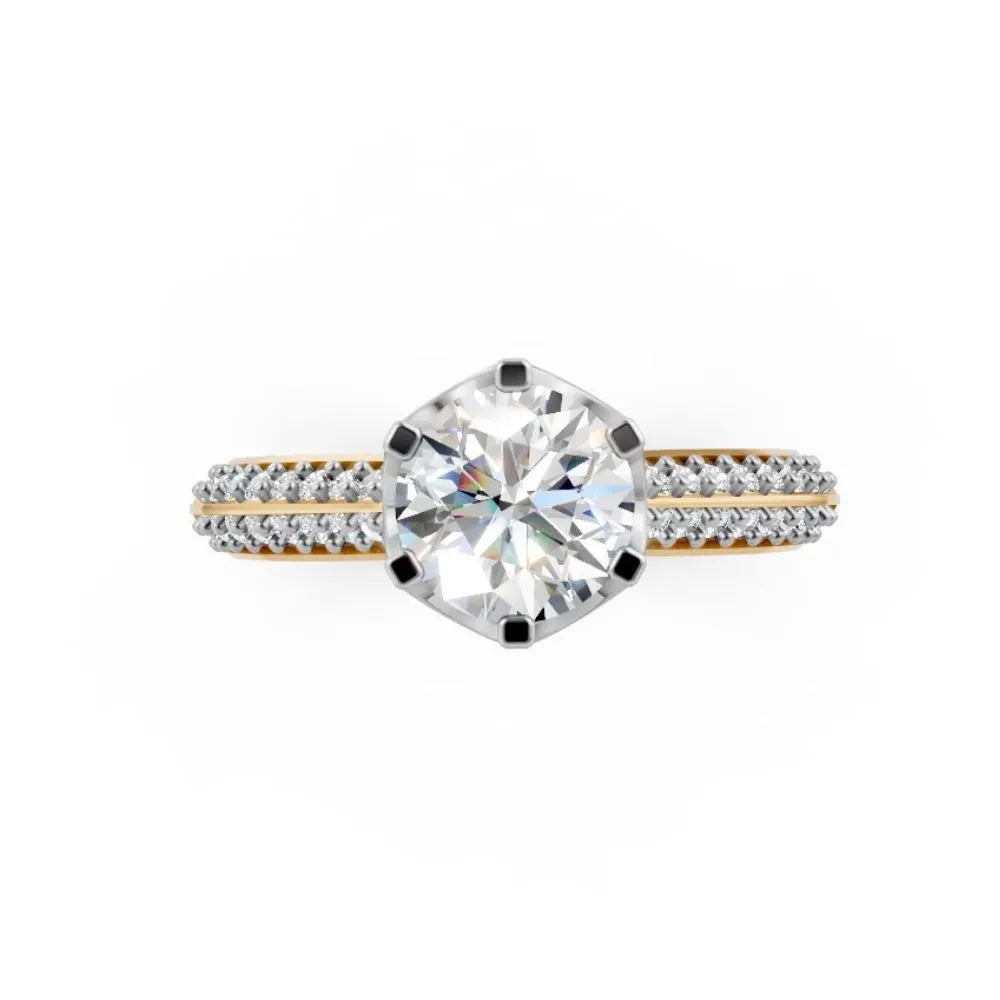 Brilliance Band Round Solitaire Ring Yellow Gold