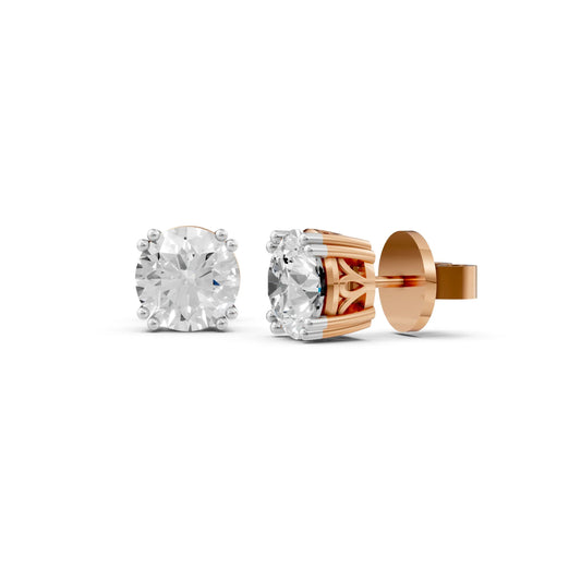 Vintage Round Solitaire Stud Earrings Rose Gold