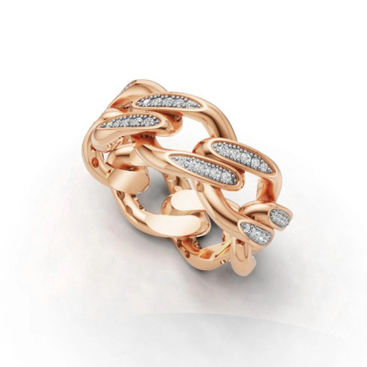 LinkLuxe Diamond Chain Ring Rose Gold