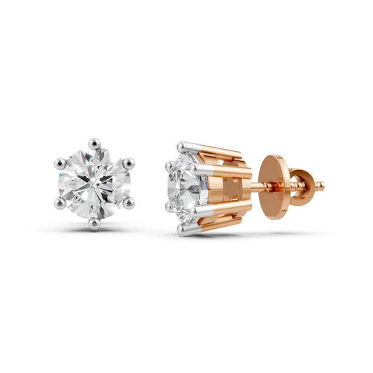 Round Solitaire Stud Earrings Rose Gold