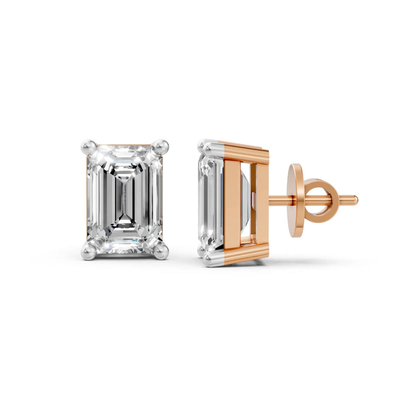 Emerald Cut Diamond Stud Earrings Rose Gold
