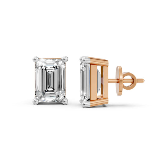 Emerald Cut Diamond Stud Earrings Rose Gold