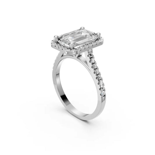 Halo-Brilliance Emerald Engagement Ring White Gold 